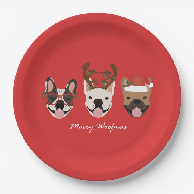 Assiettes En Carton Merry Woofmas Têtes de Noël (Devant)
