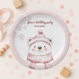 Assiettes En Carton merveilleux d'hiver avec joli anniversaire d'ours 