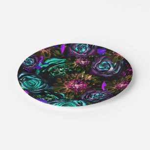 Assiettes En Carton Merveilleux Monde Foncé Glamour Floral Fleurs Soir