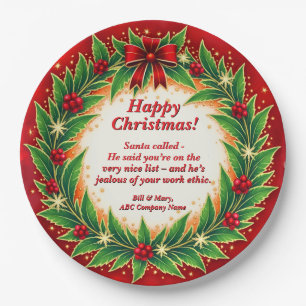 Assiettes En Carton Message de nom d'entreprise Red Green Wreath 9"
