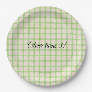Assiettes En Carton Message personnalisé motif gingham vert
