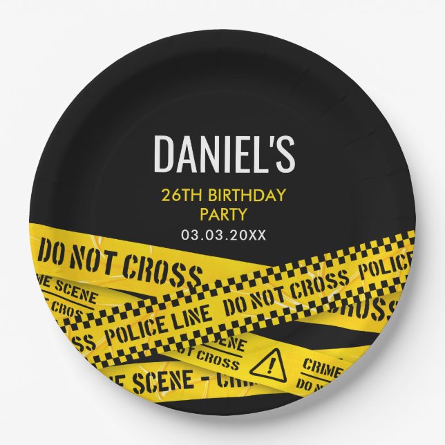 Assiettes En Carton Meurtre Mystère Dîner Fête Jaune Police Line (Devant)