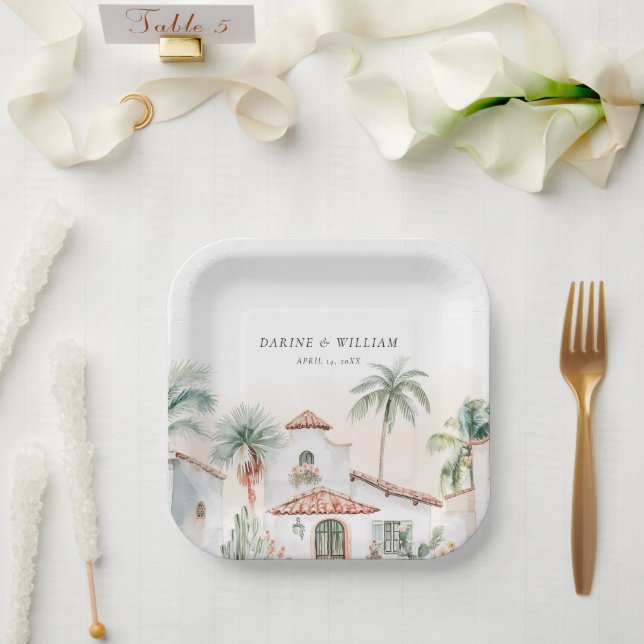 Assiettes En Carton Mexique Aquarelle Palm Tree Destination Mariage (Mariage)