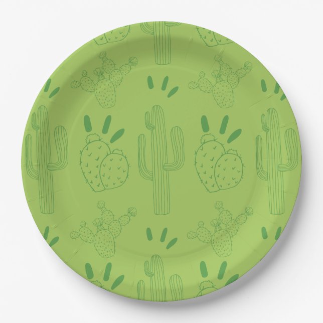 Assiettes En Carton Mexique Fiesta Taco Cactus Green (Devant)