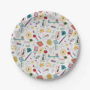 Assiettes En Carton Mi-siècle moderne de l'âge atomique STEM Physique
