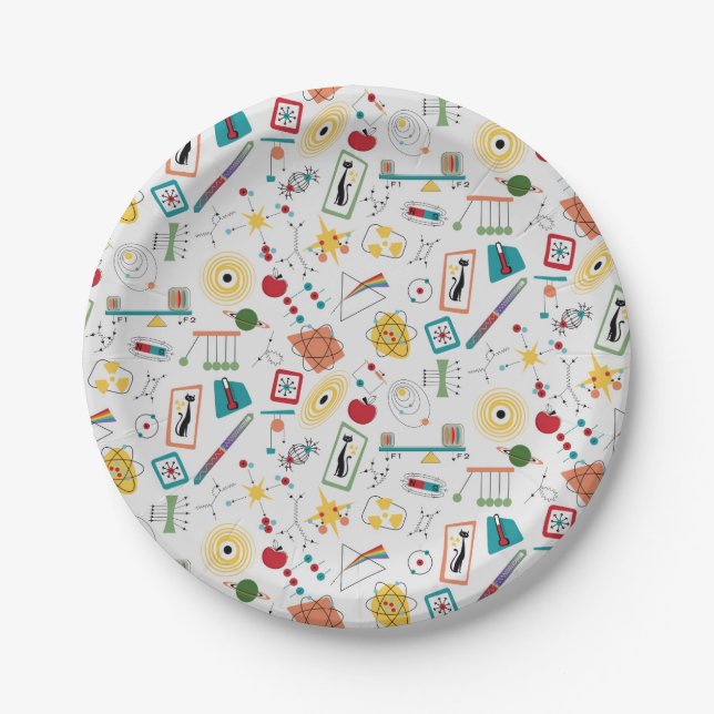 Assiettes En Carton Mi-siècle moderne de l'âge atomique STEM Physique  (Devant)