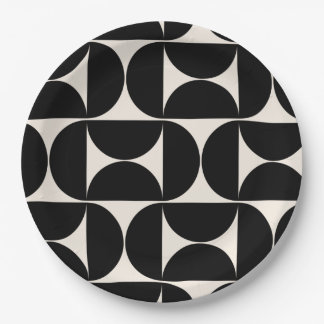 Assiettes En Carton Mi-Siècle Moderne Motif Vintage Noir Et Blanc