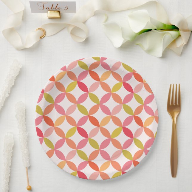Assiettes En Carton Mi-siècle moderne rose rouge orange Cercles (Mariage)
