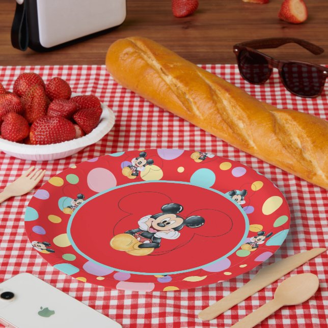 Assiettes En Carton Mickey Mouse Polka Dot  red Baby Shower (Pique-nique)