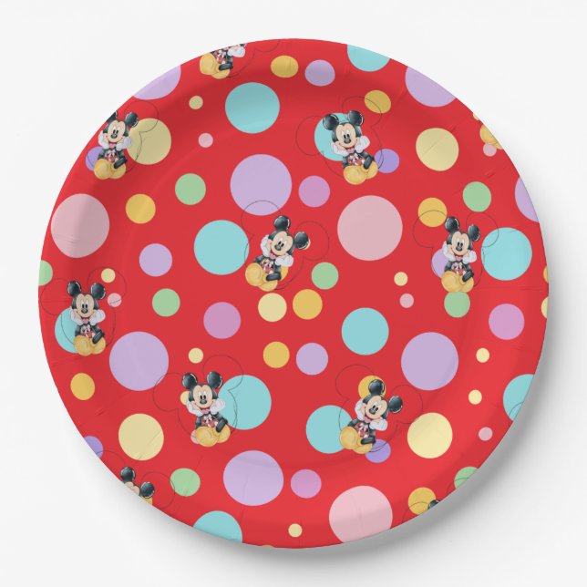 Assiettes En Carton Mickey Mouse Polka Dot  red Baby Shower (Devant)