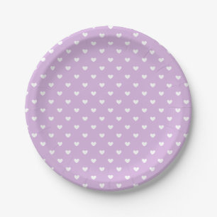 Assiettes En Carton Micro Hearts Blanc - Lilas Doux