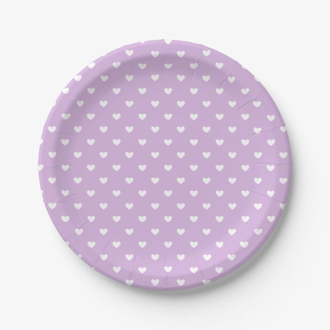 Assiettes En Carton Micro Hearts Blanc - Lilas Doux (Devant)
