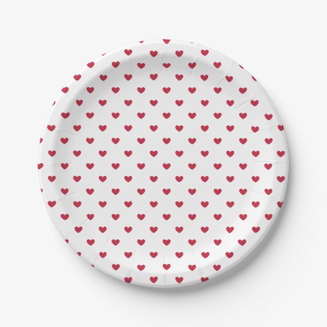 Assiettes En Carton Micro Hearts Cherry Red - Blanc (Devant)