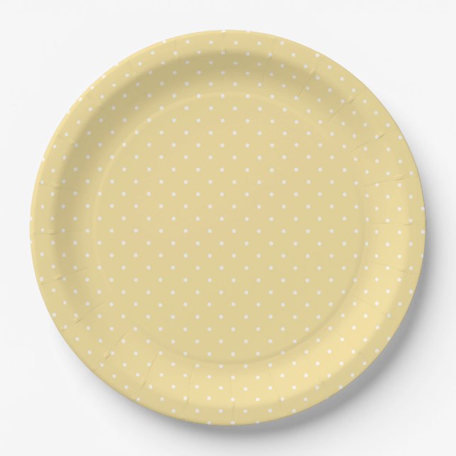 Assiettes En Carton Micro pois blanc - jaune canari (Devant)