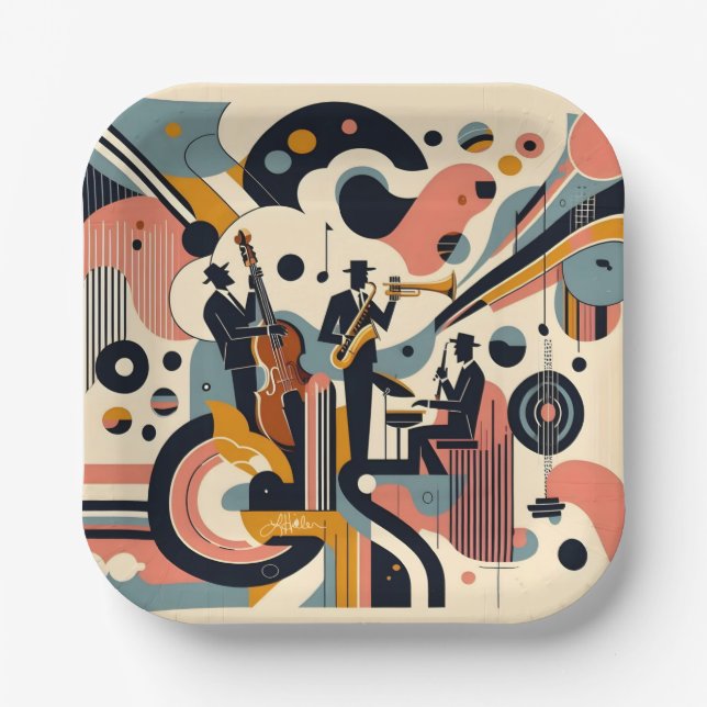 Assiettes En Carton Mid Century Jazz Age Psychedelic Trio (Recto)