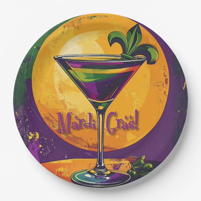 Assiettes En Carton Mid Century Mardi Gras Sunset Fleur De Lis Martini (Devant)
