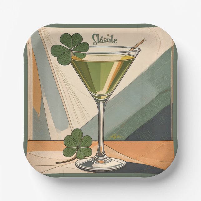 Assiettes En Carton Mid Century Modern Art Shamrock Martini Sláinte!  (Recto)