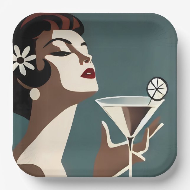 Assiettes En Carton Mid Century Modern Art The Martini DIva (Recto)