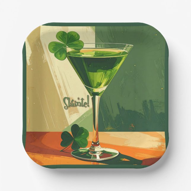 Assiettes En Carton Mid Century Modern Shamrock Martini Sláinte!  (Recto)