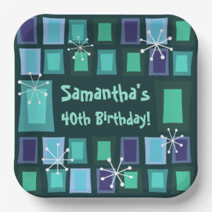 Assiettes En Carton Mid Century Moderne 40e anniversaire Turquoise