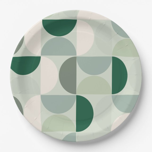 Assiettes En Carton Mid Century Moderne Abstrait Motif Sage Green (Devant)
