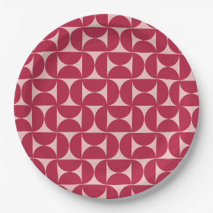 Assiettes En Carton Mid-Century Moderne Motif Abstrait Magenta