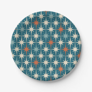 Assiettes En Carton Mid Century moderne Starburst Motif Turquoise