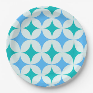 Assiettes En Carton Mid Century Retro Starburs Motif Turquoise Bleu