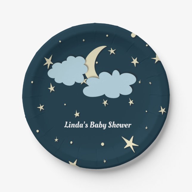 Assiettes En Carton Midnight Blue Moon & Stars Élégant Baby shower (Devant)