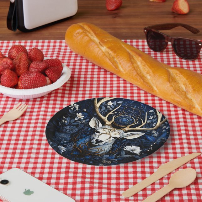 Assiettes En Carton Midnight Celestial Floral Gothic Deer  (Pique-nique)