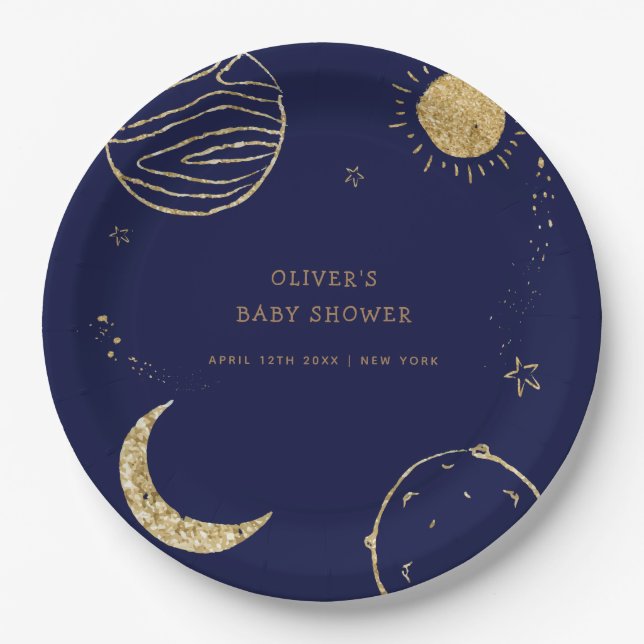 Assiettes En Carton Midnight Galaxy Espace extra-atmosphérique Baby sh (Devant)
