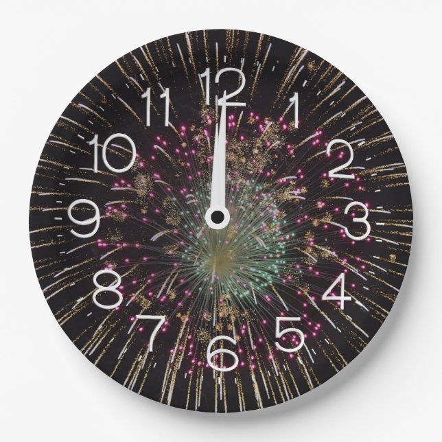 Assiettes En Carton Midnight New Years Eve Clock On Fireworks  (Devant)