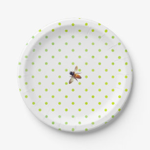 Assiettes En Carton Miel Bee motif de pois blanc vert rétro