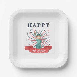 Assiettes En Carton Mignon 4 juillet rouge blanc et bleu patriotique