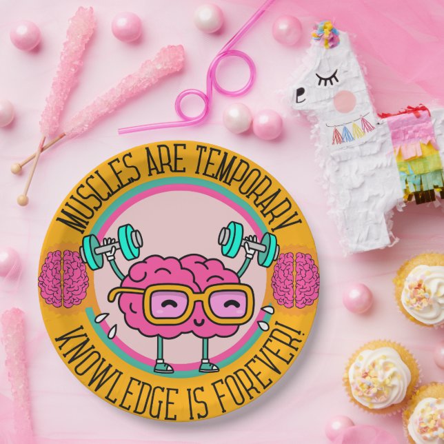 Assiettes En Carton Mignon Cerveau Rose Intelligent La Connaissance Es (Fête)