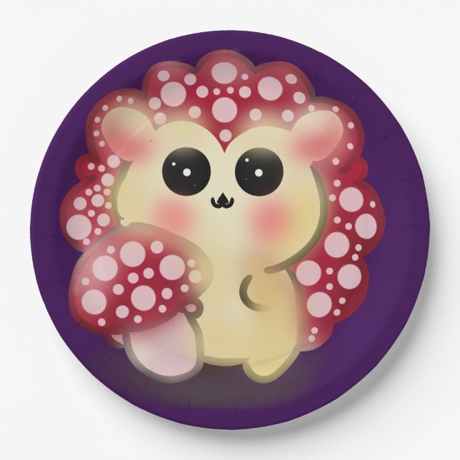 Assiettes En Carton Mignon Champignon Rouge Kawaii Hérisson Dessin (Devant)