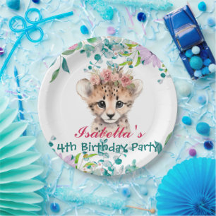 Assiettes En Carton mignon Cheetah zoo animaux jungle Floral Anniversa