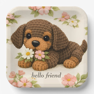 Assiettes En Carton Mignon chiot brun floral 