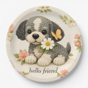 Assiettes En Carton Mignon chiot gris floral papillon =
