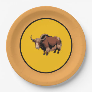 Assiettes En Carton Mignon et adorable Yak marron 