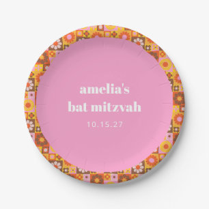 Assiettes En Carton Mignon floral rétro rose orange Bat Mitzvah person
