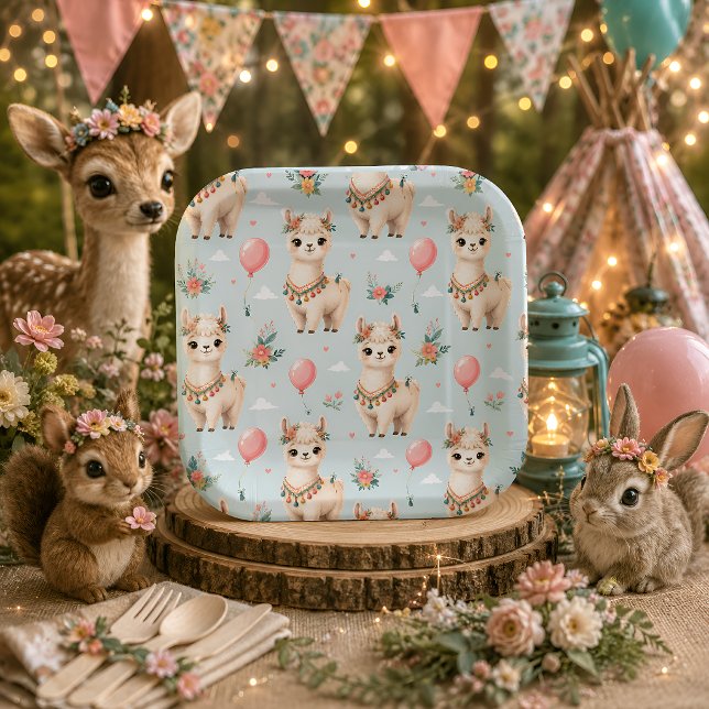 Assiettes En Carton Mignon Lama Boho (Créateur téléchargé)
