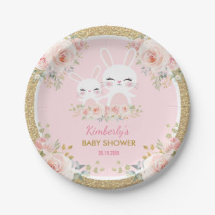 Assiettes En Carton Mignon rougissent le baby shower rose de lapin