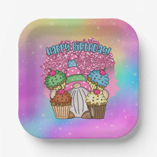 Assiettes En Carton mignon unisex Anniversaire gnome  (Recto)