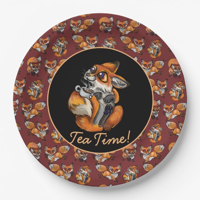 Assiettes En Carton Mignonne Bébé Fox Tea Time! (Devant)