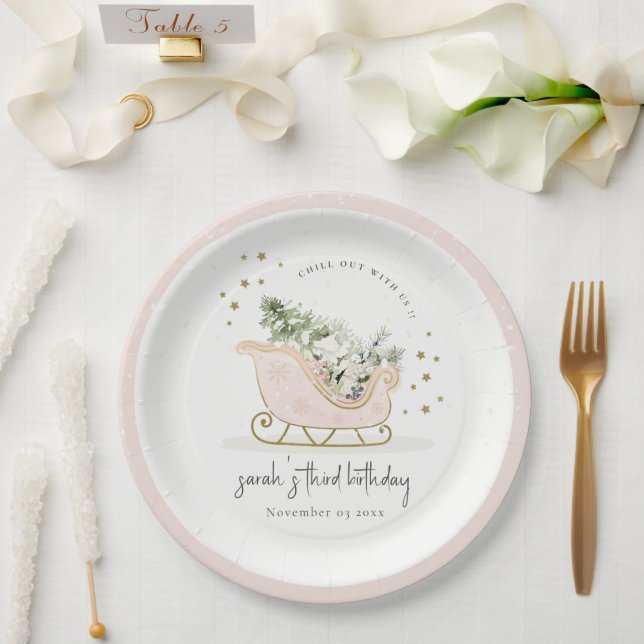 Assiettes En Carton Mignonne Bleu Or Hiver Sleigh N'importe quel âge A (Mariage)