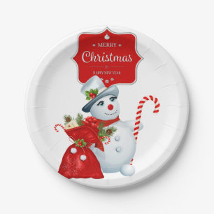 Assiettes En Carton Mignonne bonhomme de neige de Noël