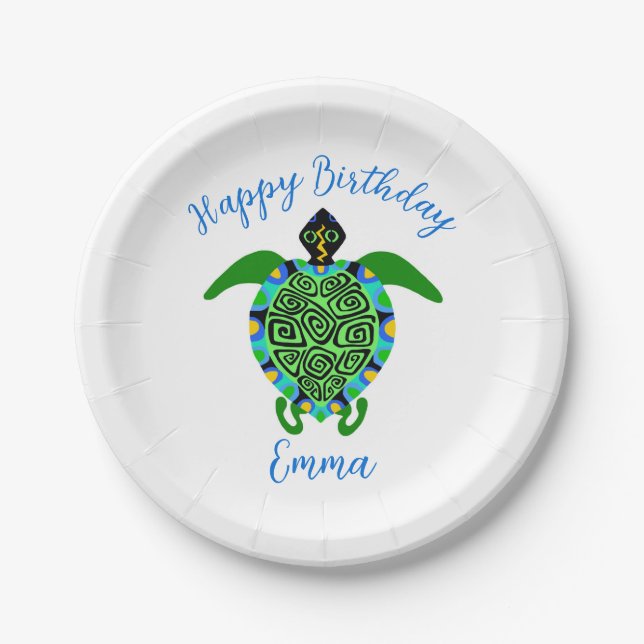 Assiettes En Carton Mignonne carte Sea TURTLE - Joyeux anniversaire -  (Devant)