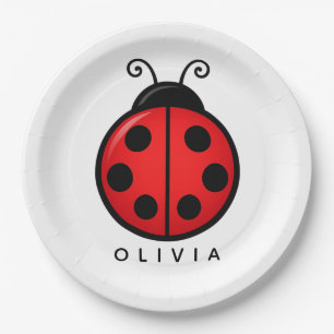 Assiettes En Carton Mignonne coccinelle rouge personnalisée avec nom -