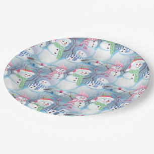 Assiettes En Carton Mignonne Colorée Drôle hiver saison Snowman Moti